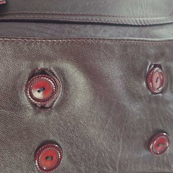 Vintage Deep Burgundy Leather Coat with Fur Collar And Pockets - Picture 16 of 16